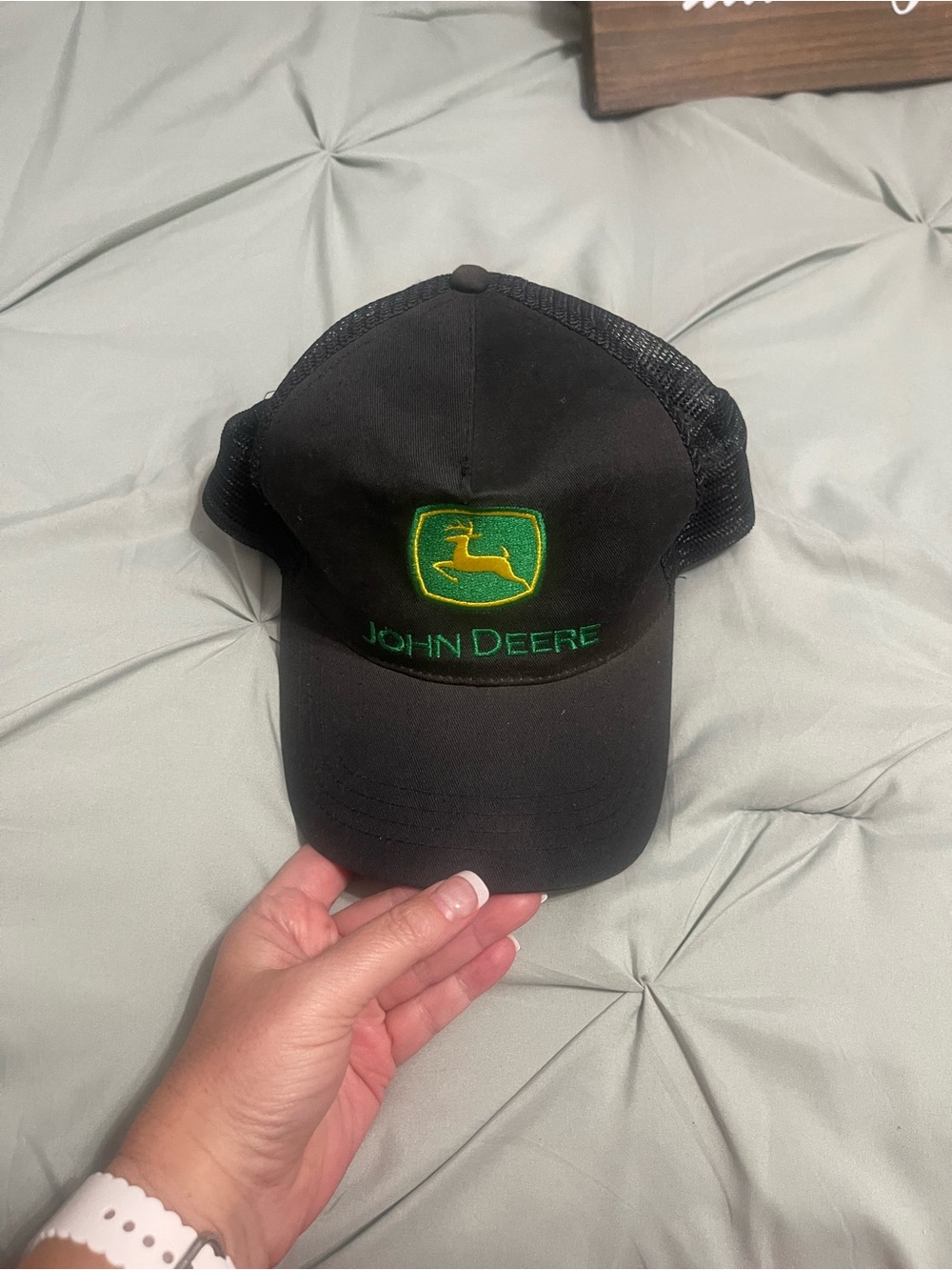 John Deere Black Cap with Green and Yellow Emblem